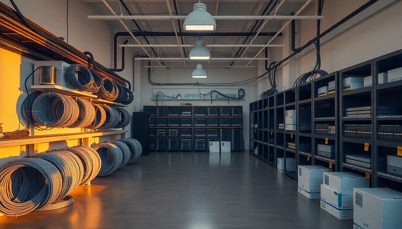 A low-voltage contractor workshop at golden hour