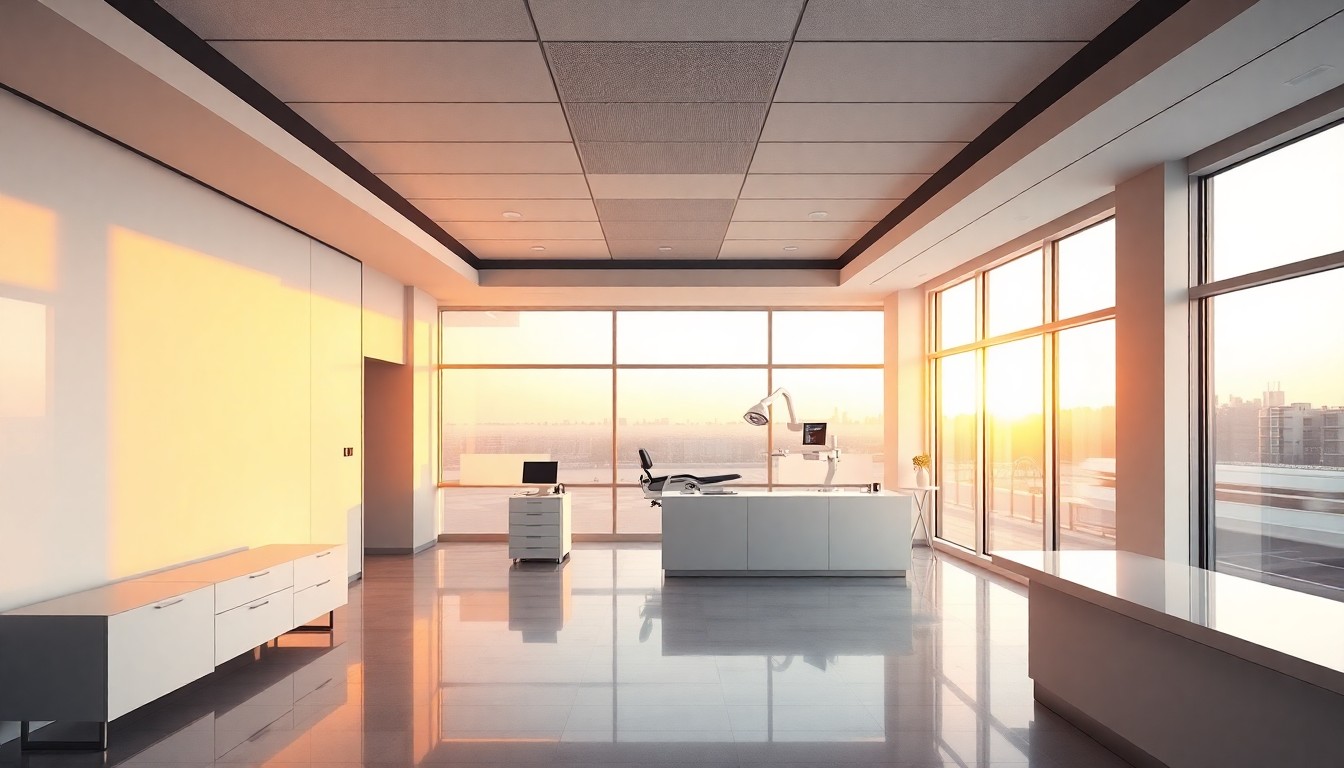 A plastic surgery practice interior at golden hour