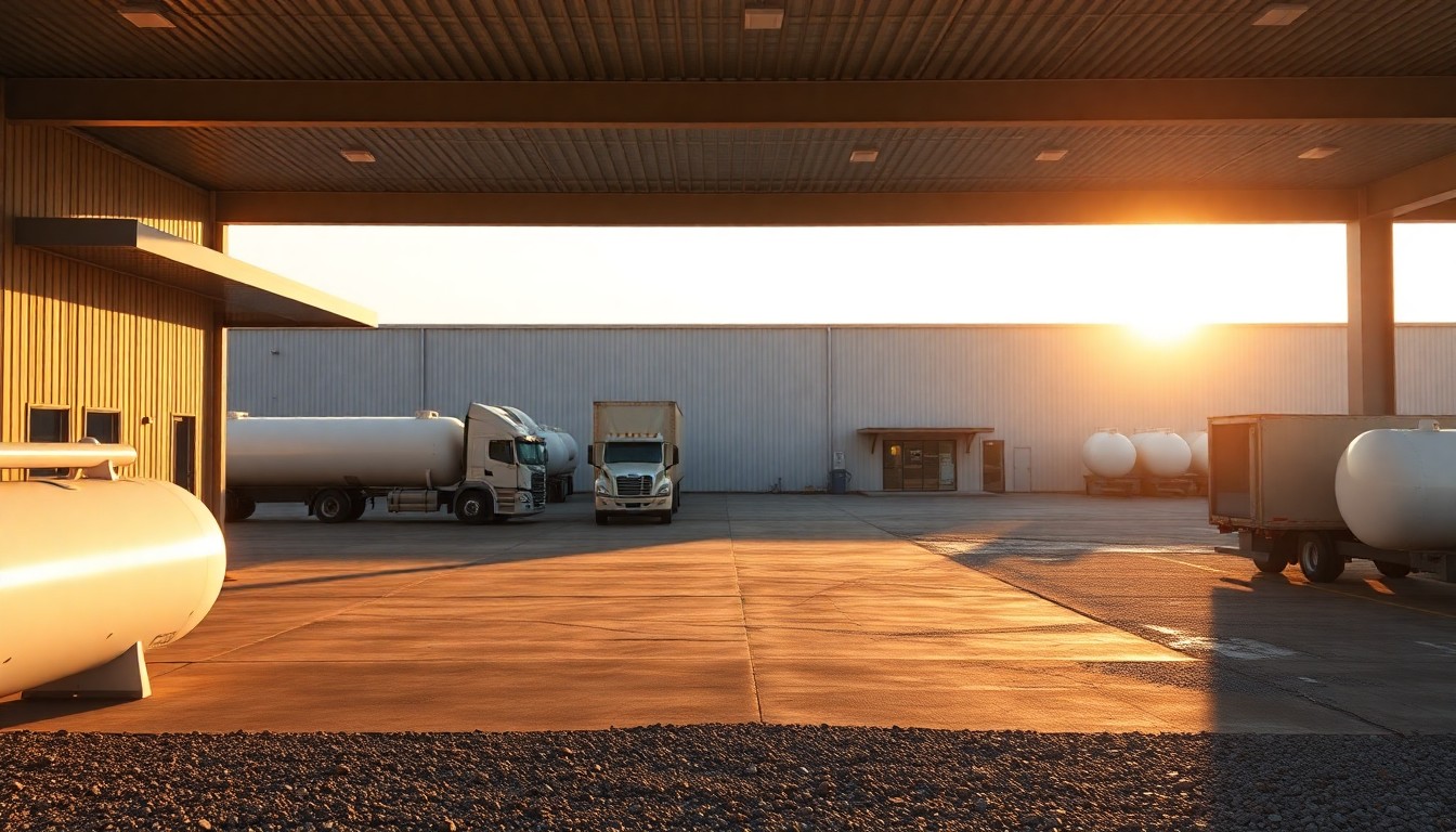 A propane distribution terminal at golden hour