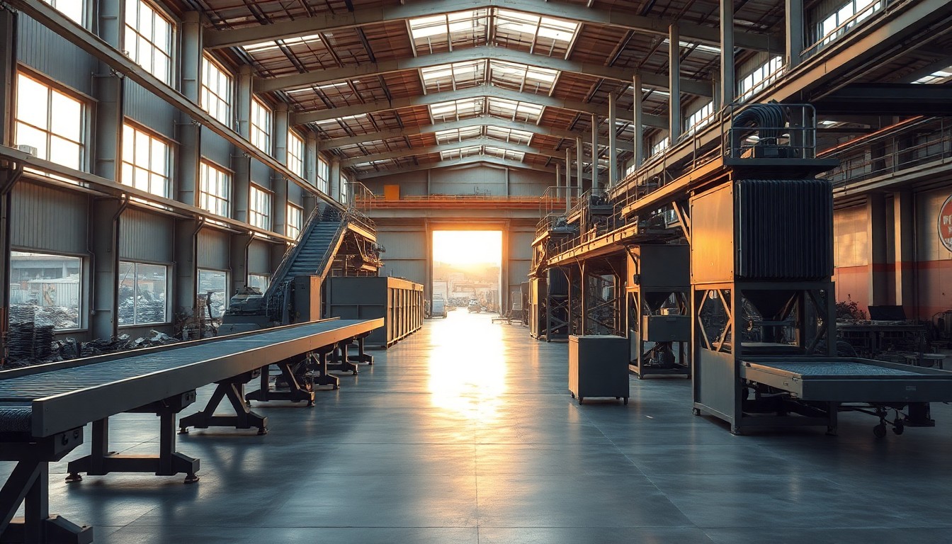 A modern materials recycling facility at golden hour