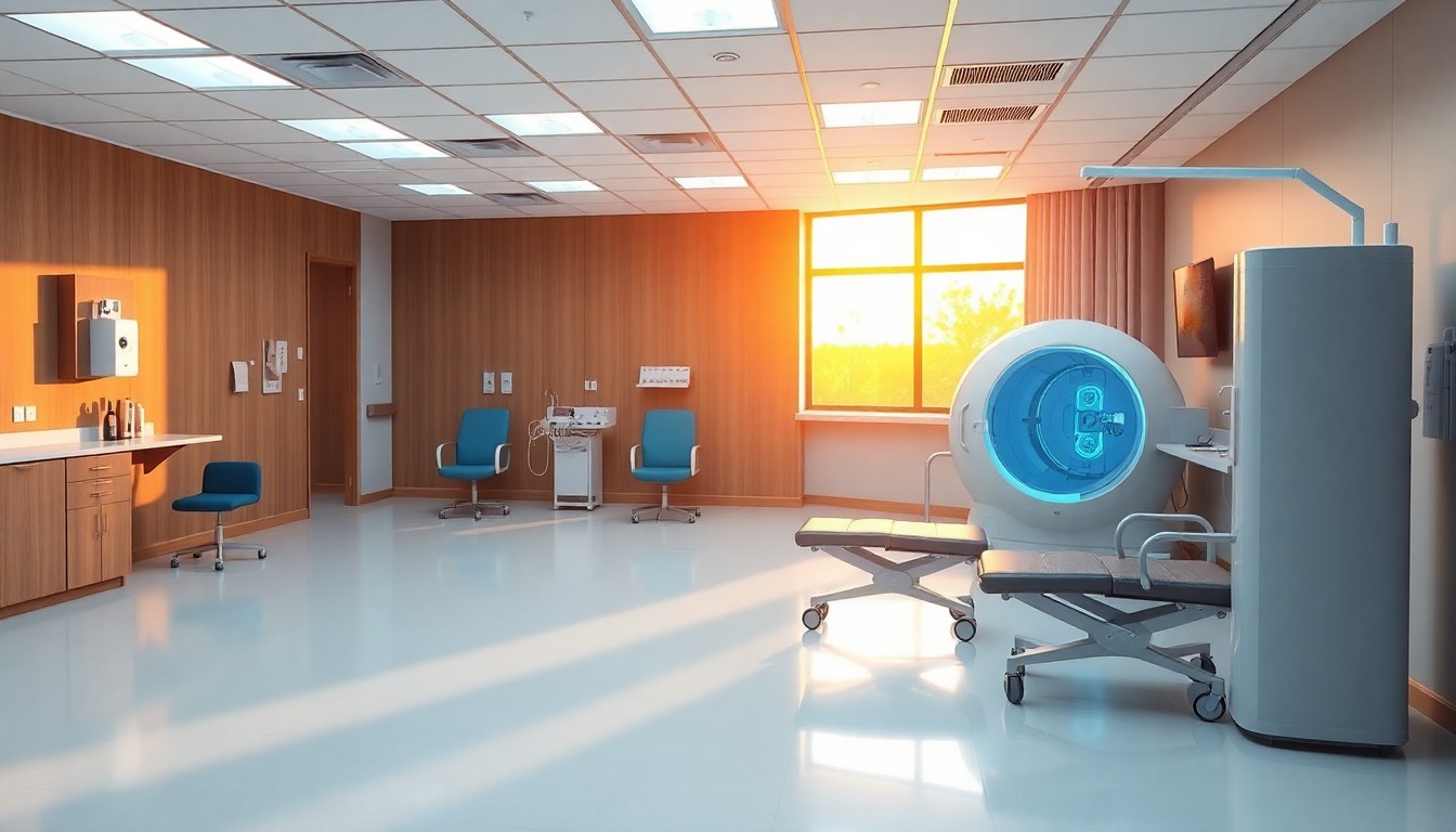 A wound care clinic interior at golden hour