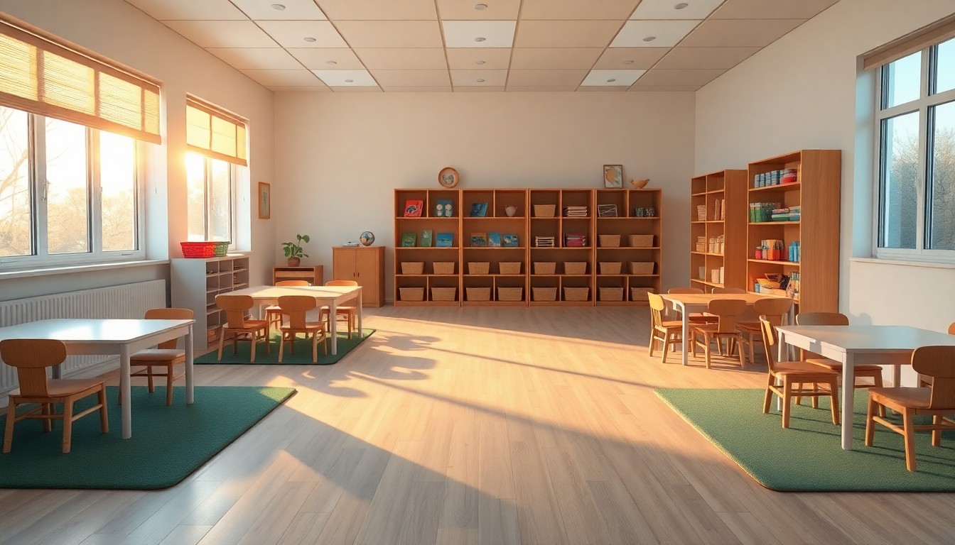 An ABA therapy center room at golden hour
