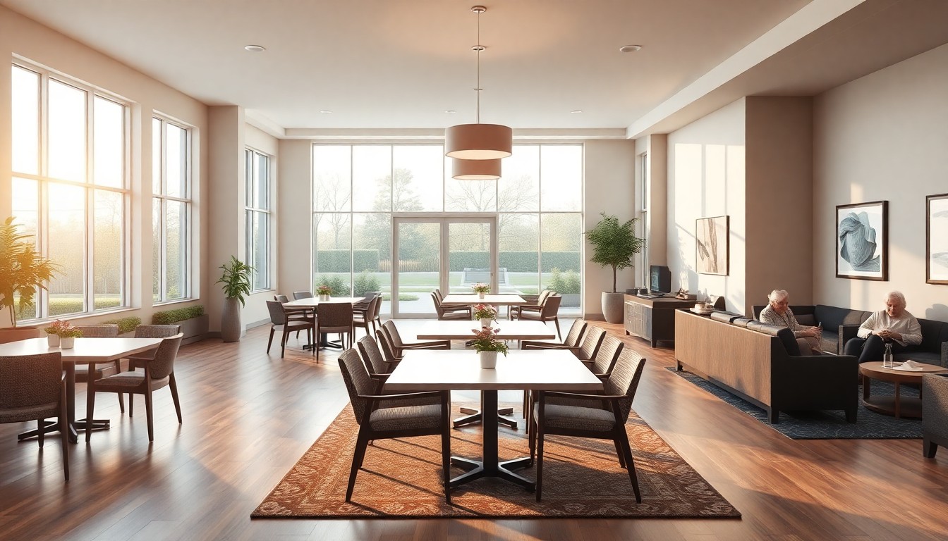 An assisted living community at golden hour