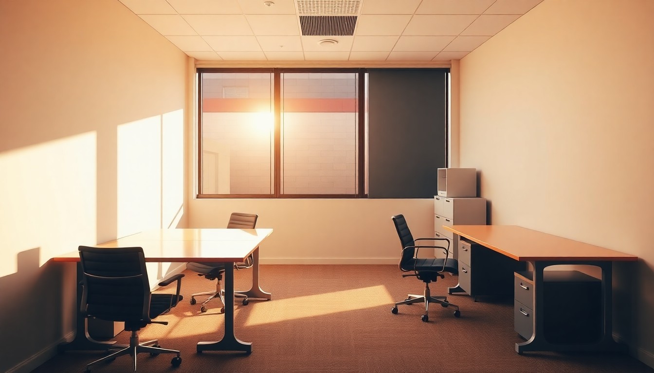 A small business office at golden hour