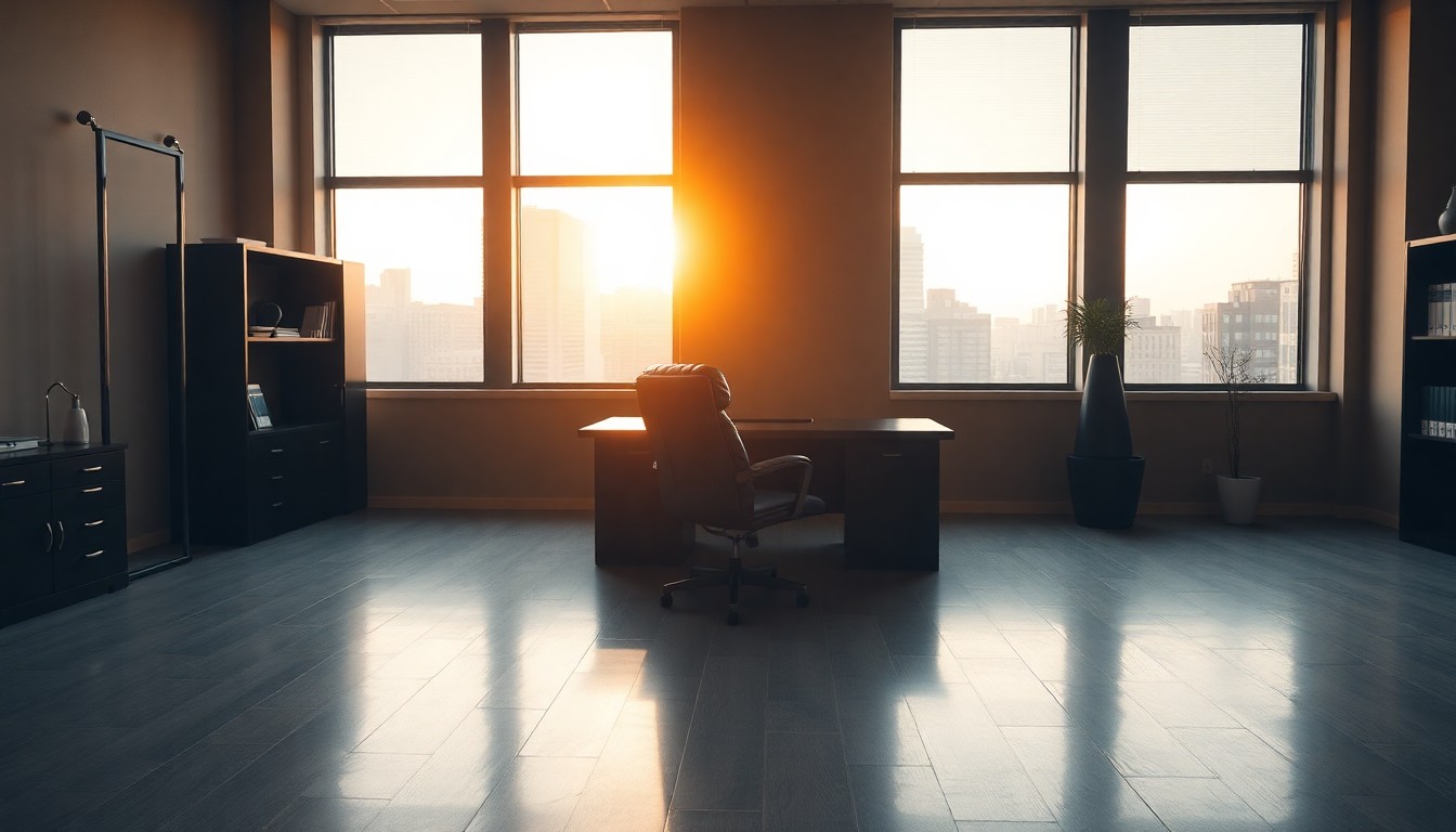 A professional office at golden hour