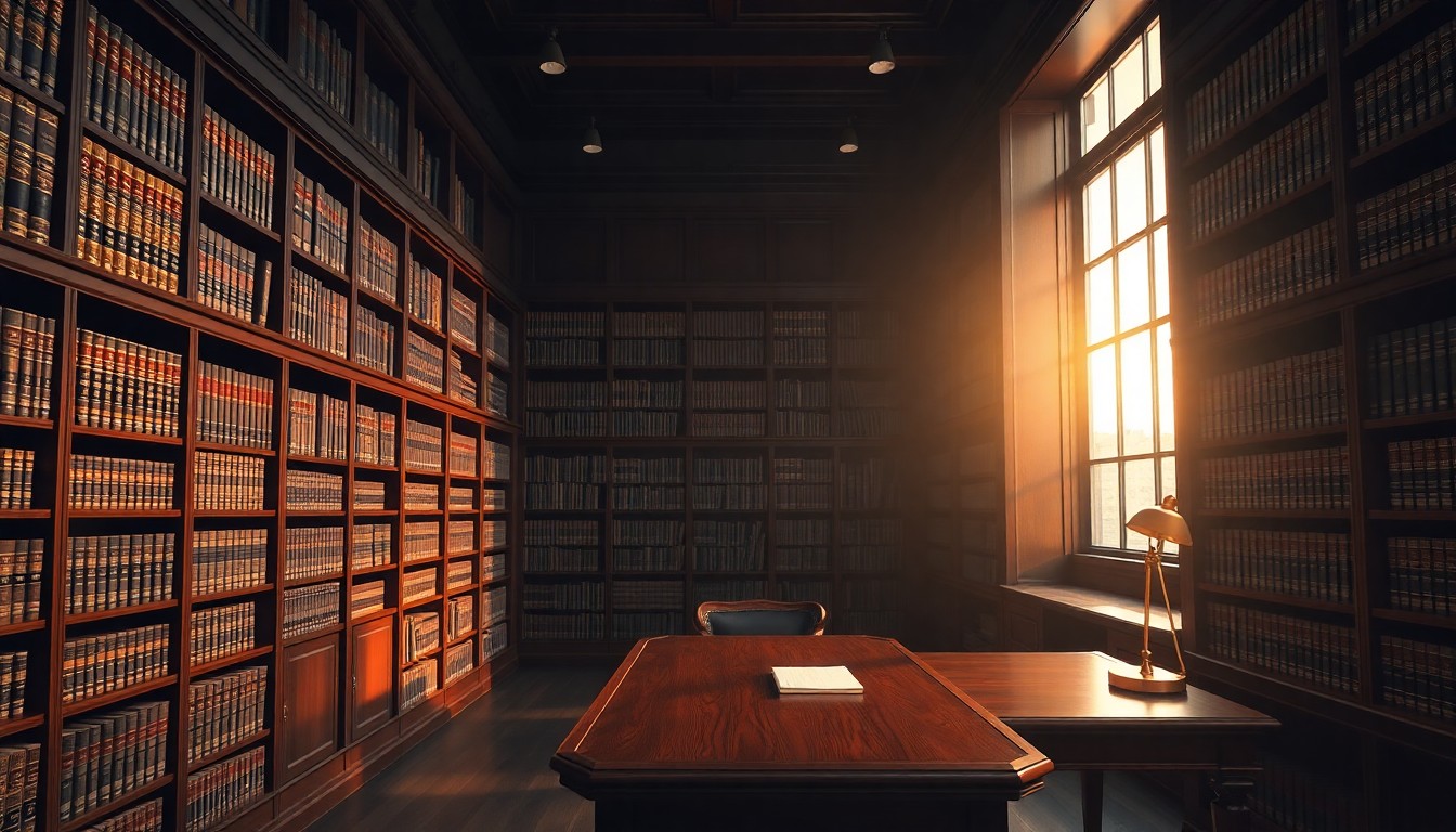 A professional reference library at golden hour