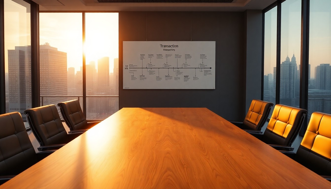 An M&A transaction conference room at golden hour