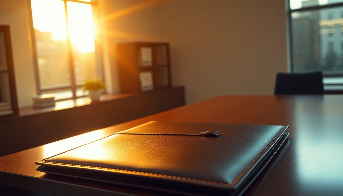 A professional office at golden hour