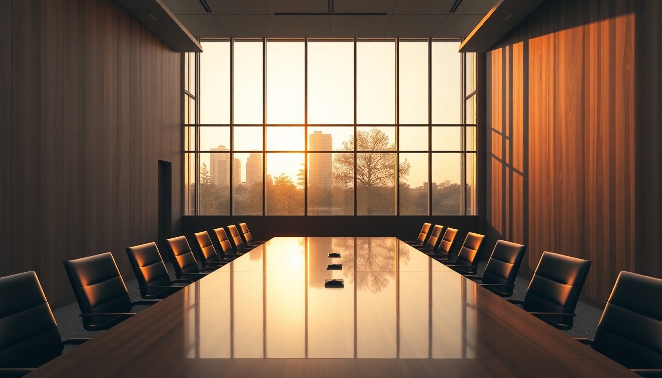 A conference room at golden hour