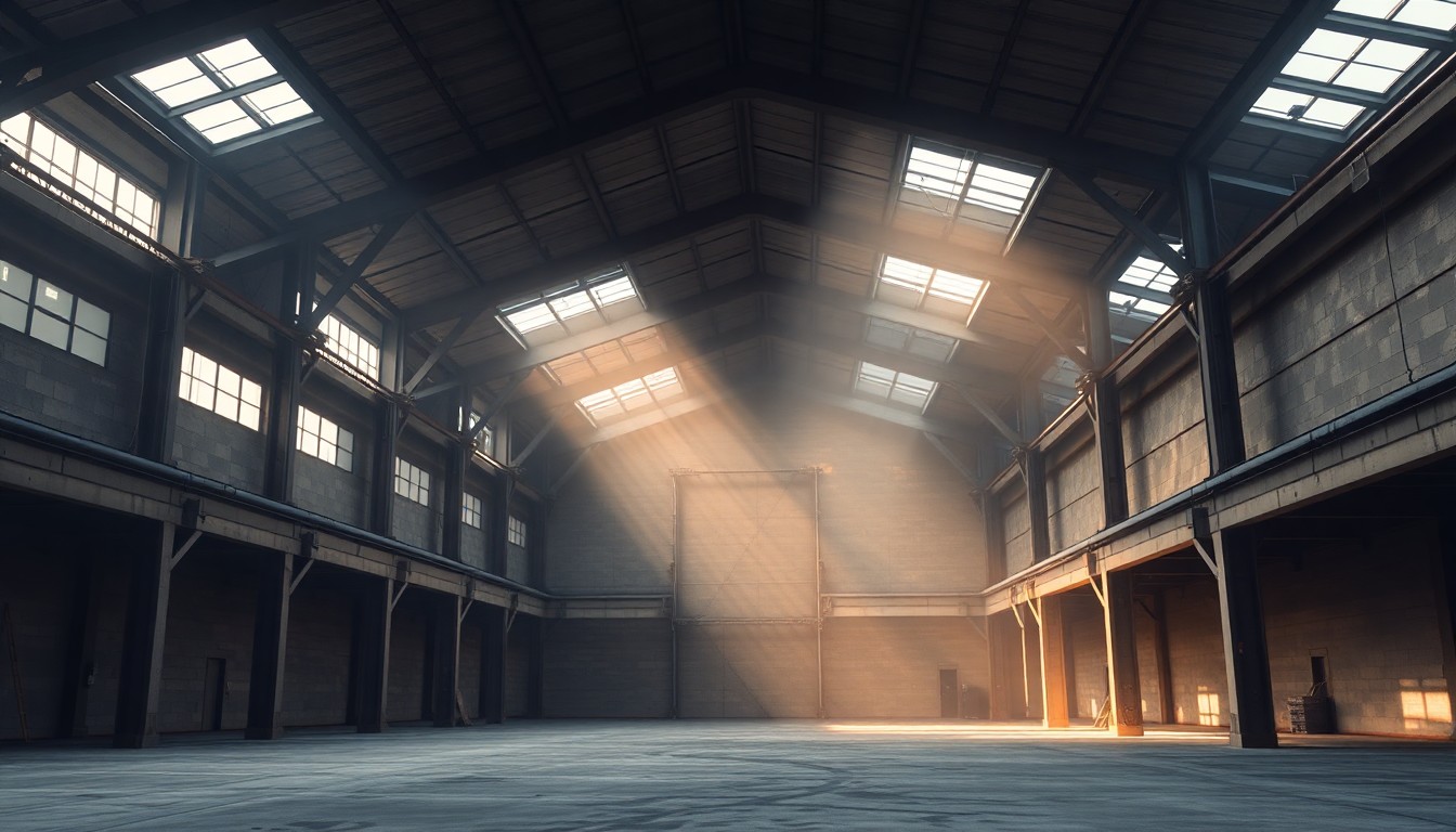 An empty warehouse representing a business in transition or distress