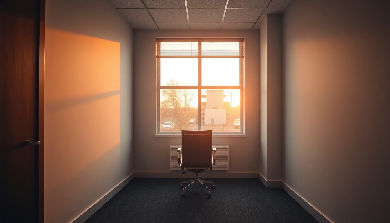A quiet office at golden hour