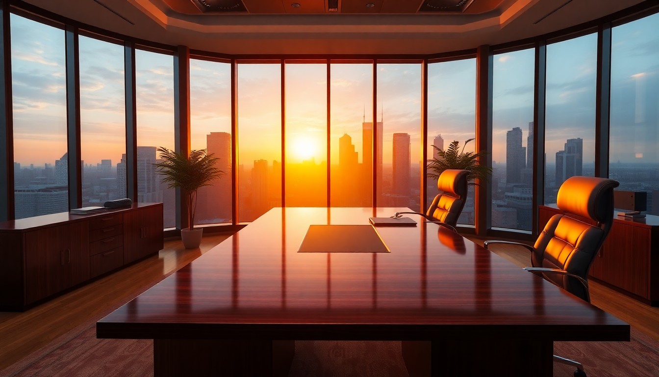 An executive M&A advisor's office at golden hour