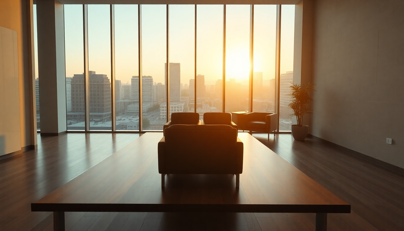 An office at golden hour