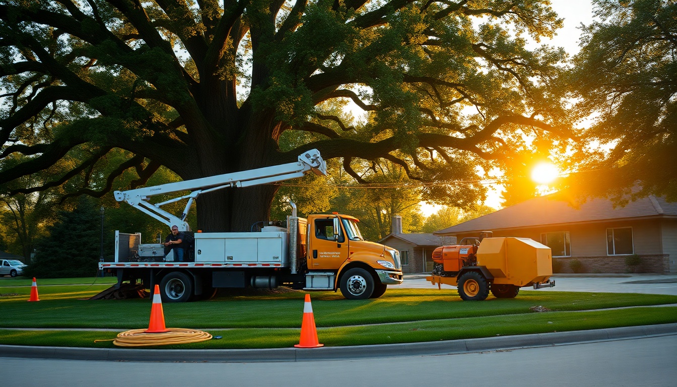 Tree Service service operation in Iowa at golden hour