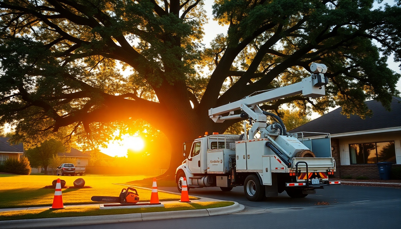 Tree Service service operation in Minnesota at golden hour
