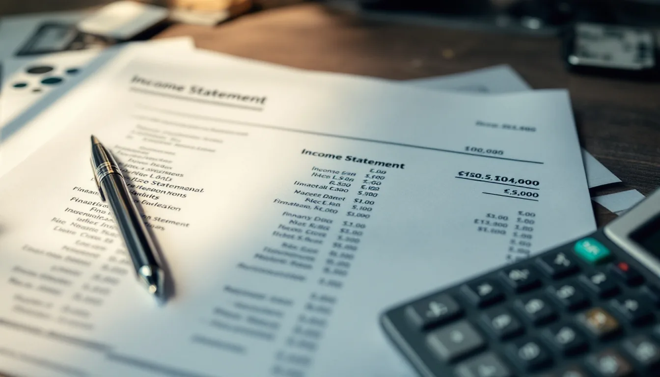 Two-column income statement printed on paper showing net income subtracting interest taxes depreciation and amortization to arrive at EBITDA