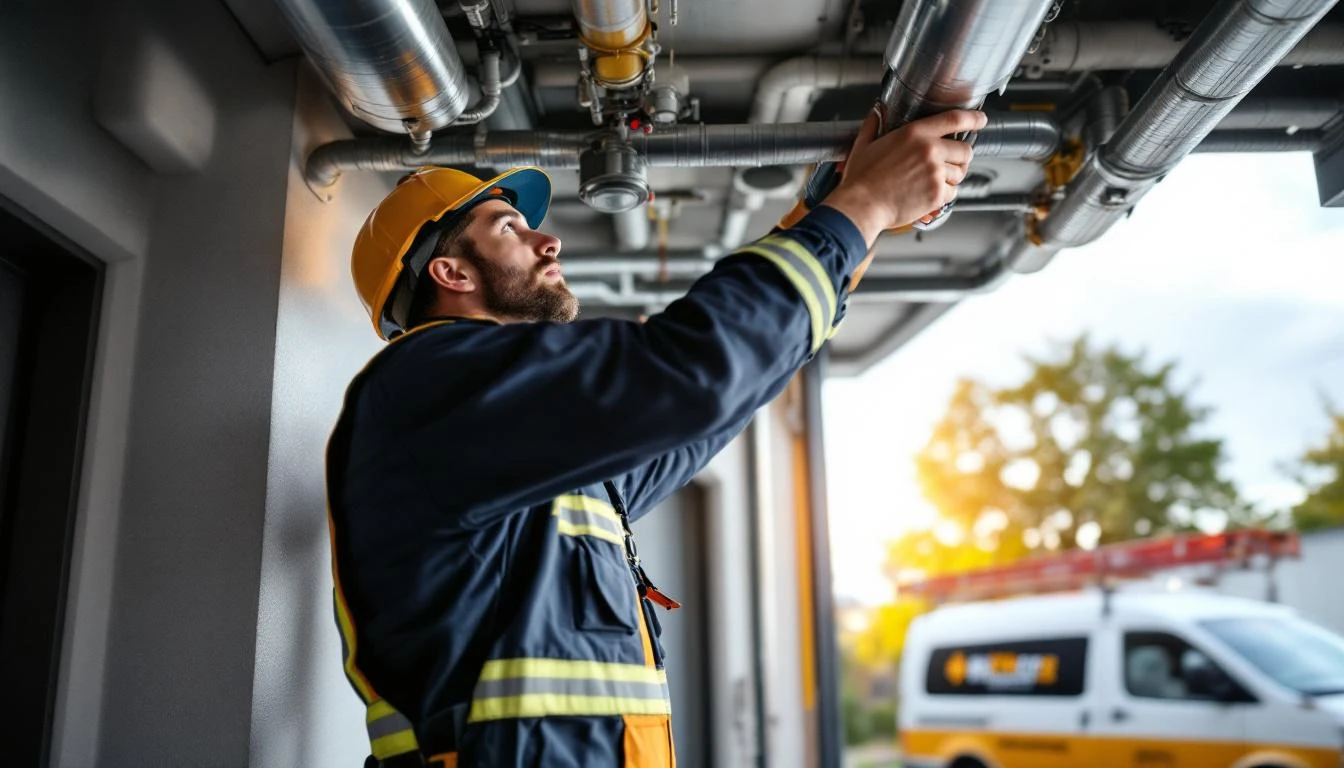 Fire protection technician inspecting a sprinkler system for an established fire protection business