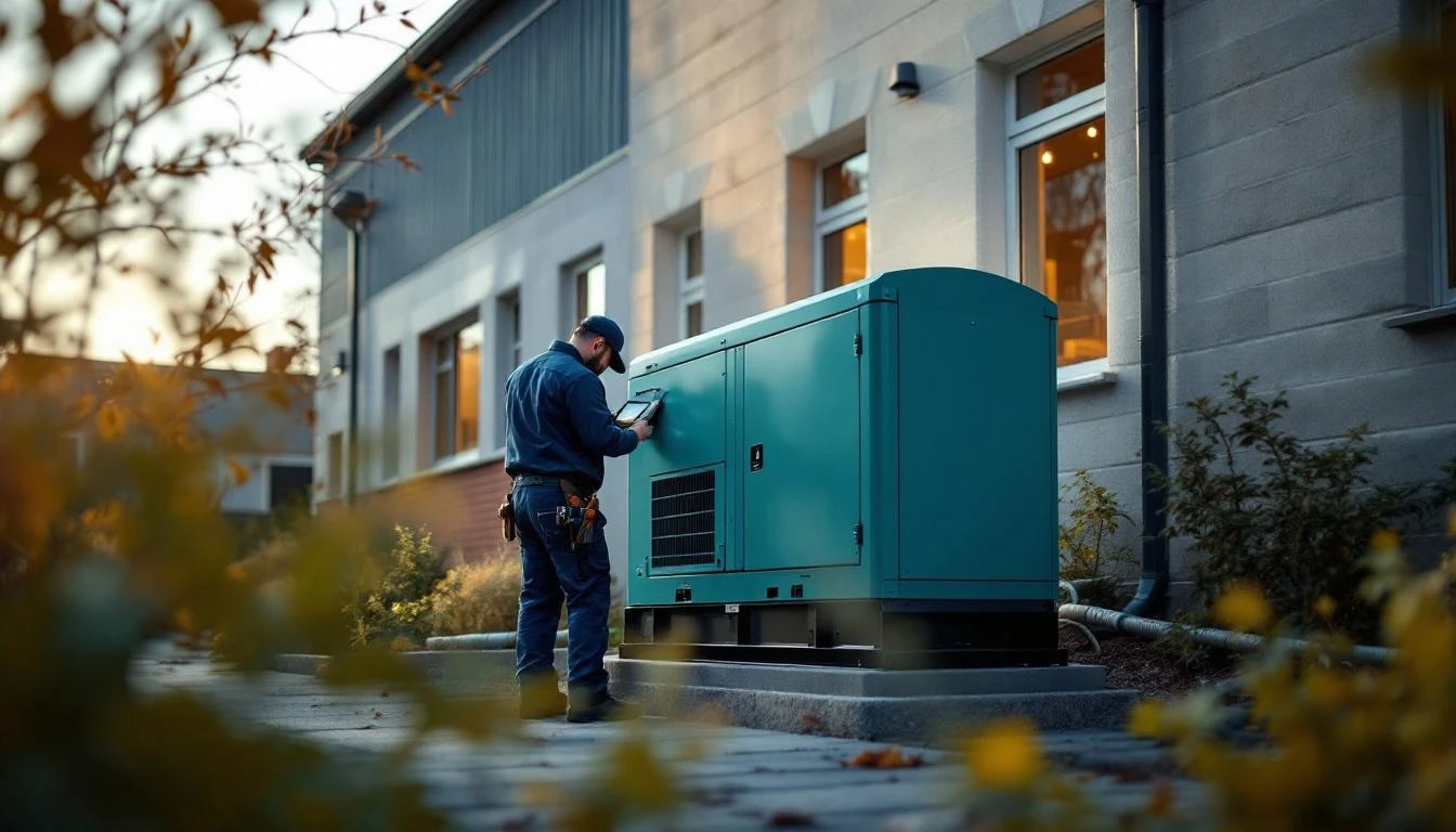Technician installing a standby generator, representing a generator service business for sale