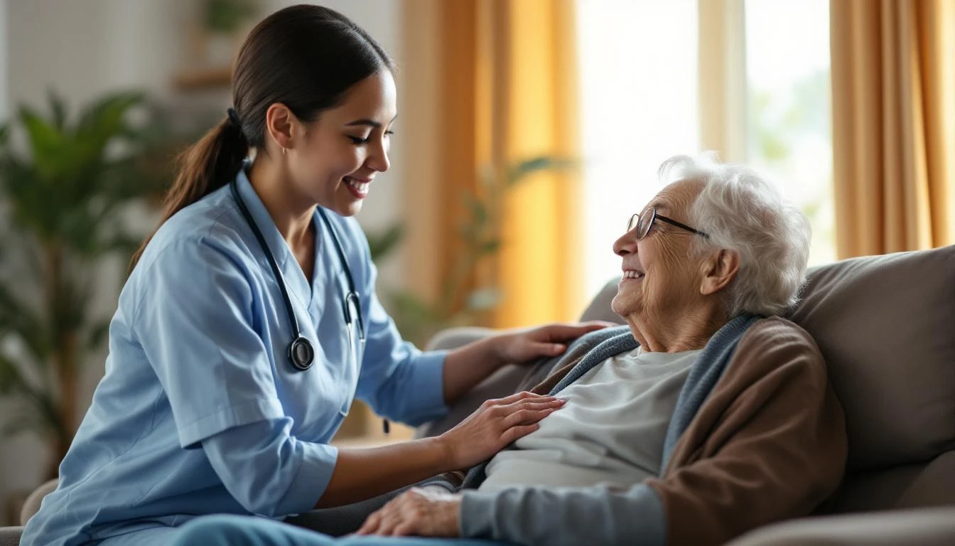 Home health caregiver assisting a client, representing a home health agency for sale