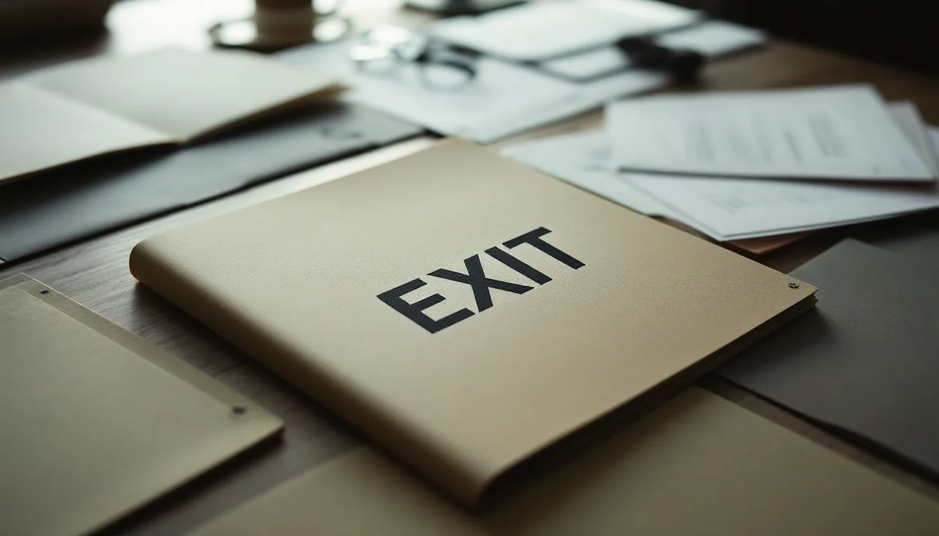 A founder reviewing exit options at a desk with financial documents