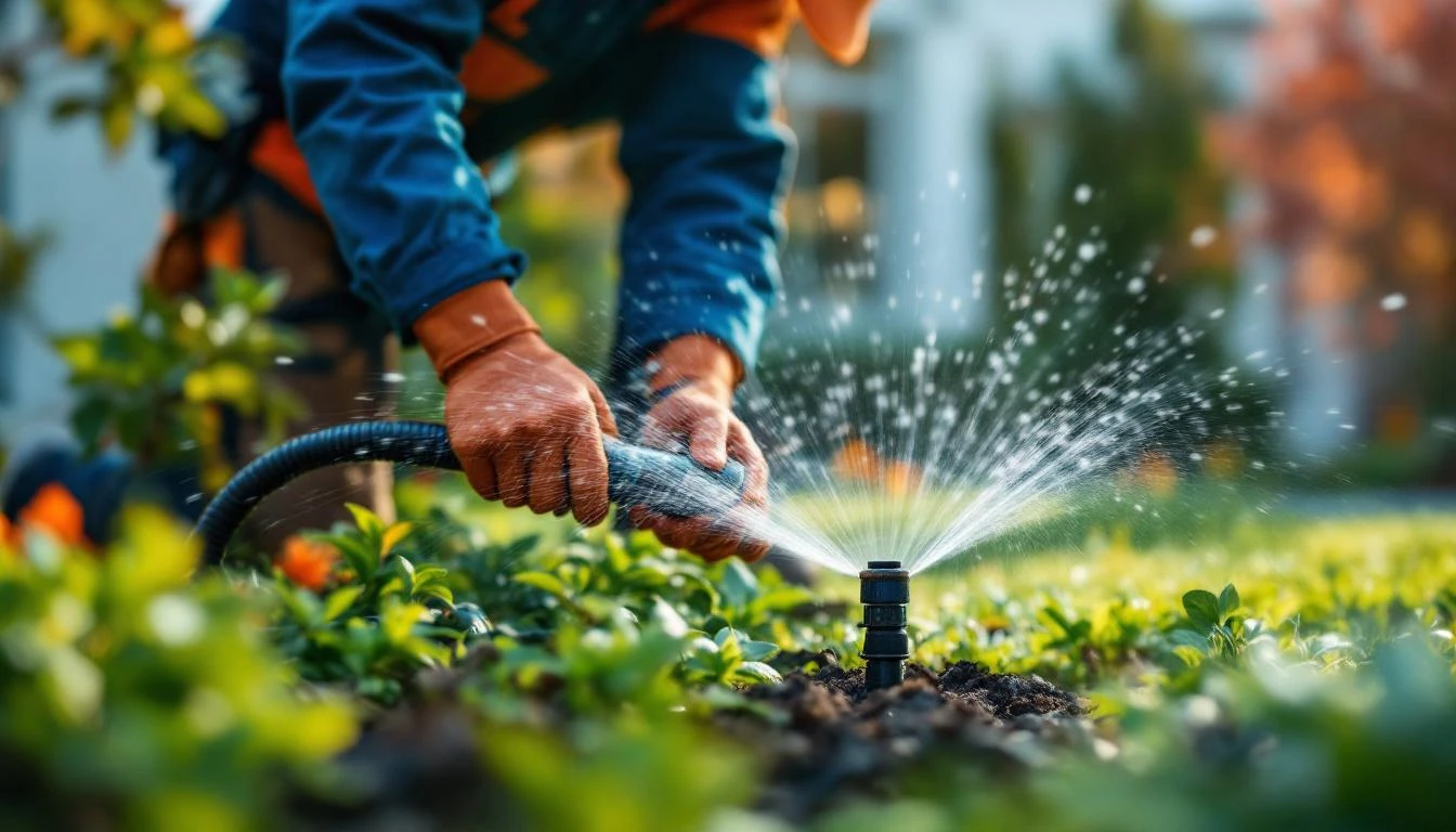 Irrigation technician installing a sprinkler system for an established irrigation business