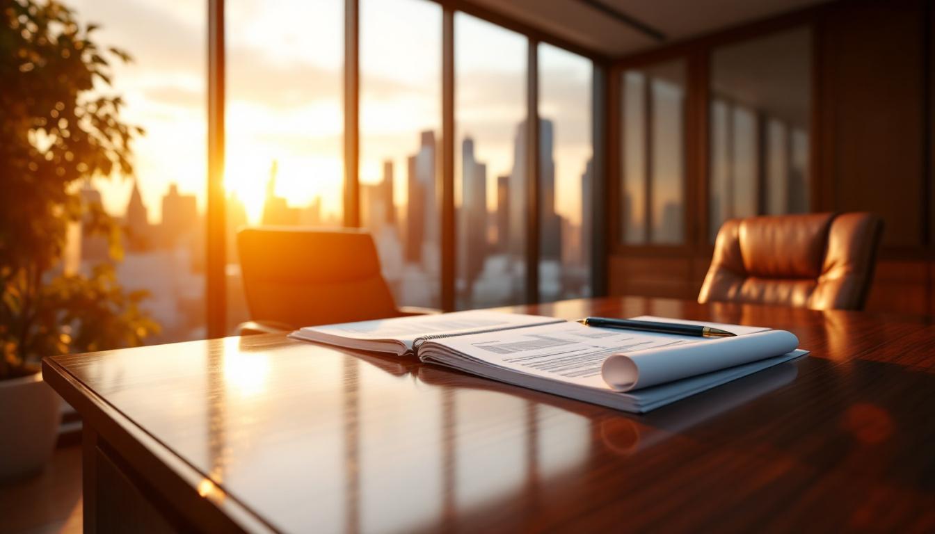 Professional office at golden hour with it services valuation multiples due diligence documents