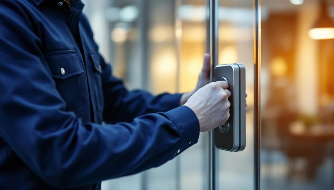 Locksmith installing commercial access control, representing a locksmith business for sale