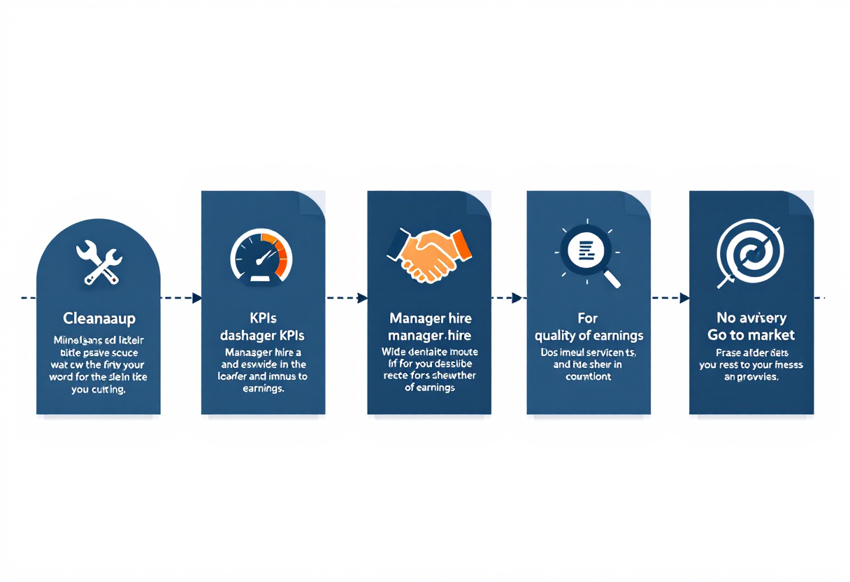 36-month optometry practice exit preparation timeline: cleanup phase, KPI infrastructure and general manager hire, sell-side quality of earnings, and go-to-market with M&A advisor