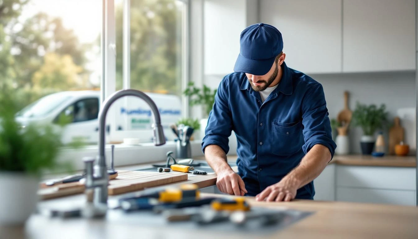 Plumbing professional servicing work for an established home services business
