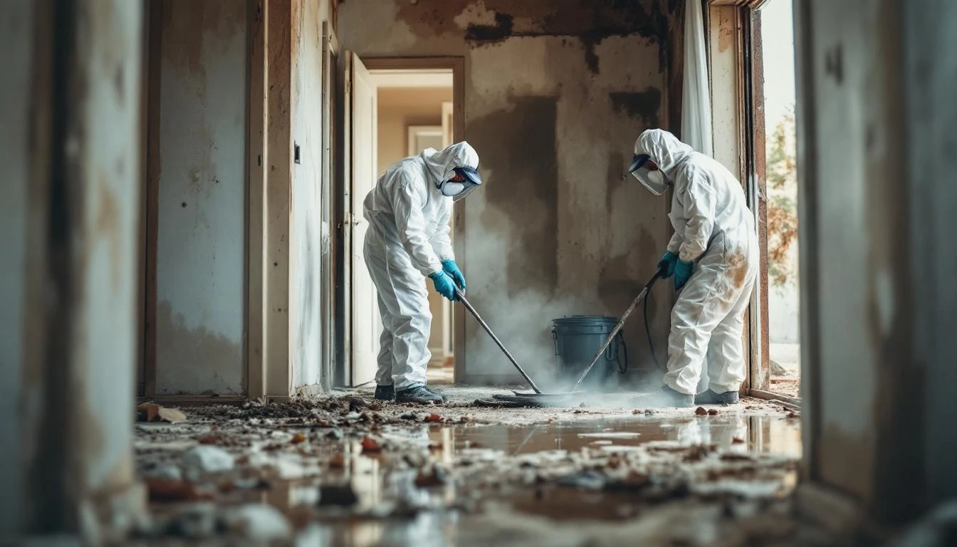 Restoration crew performing mold remediation and structural drying
