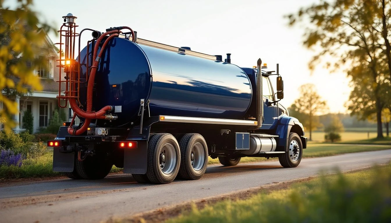 Septic service truck at a property representing a septic business for sale