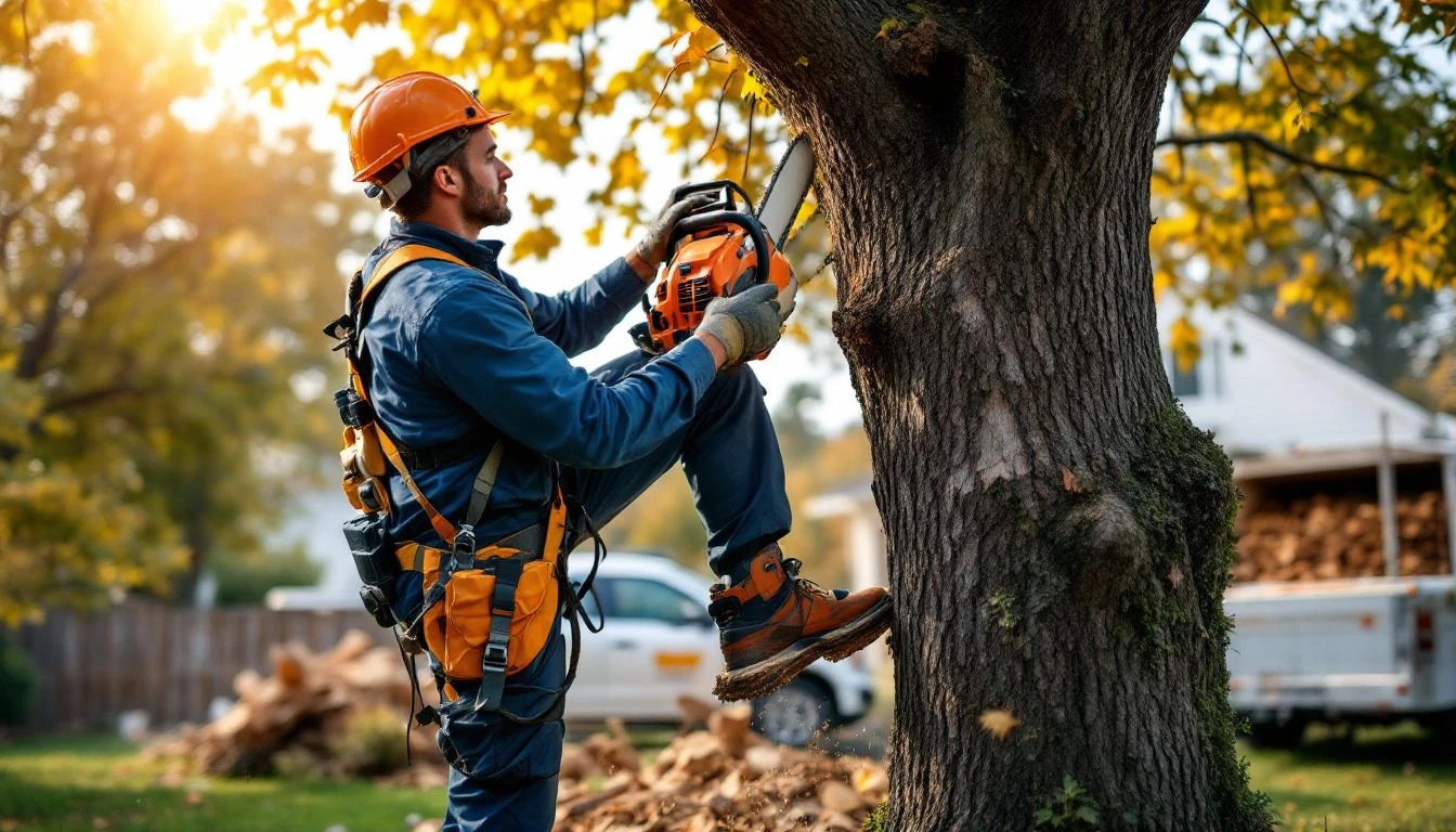 Arborist servicing a tree for an established tree service business