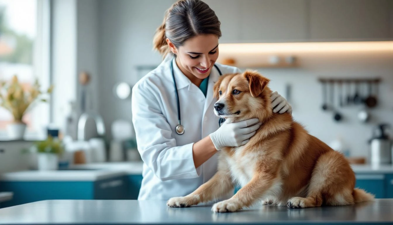 Veterinarian examining a pet, representing a veterinary practice for sale