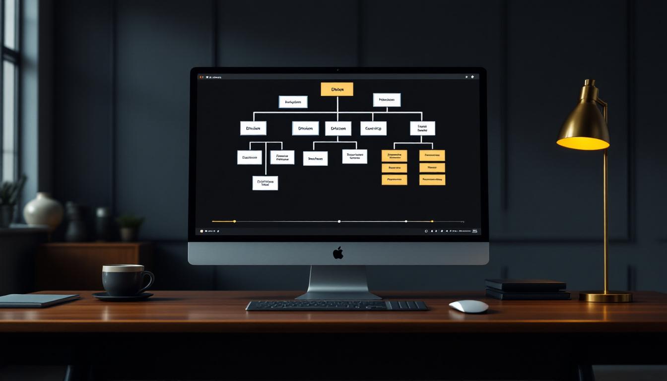 Diagram on a monitor showing a business division being separated from its parent company in a carve-out