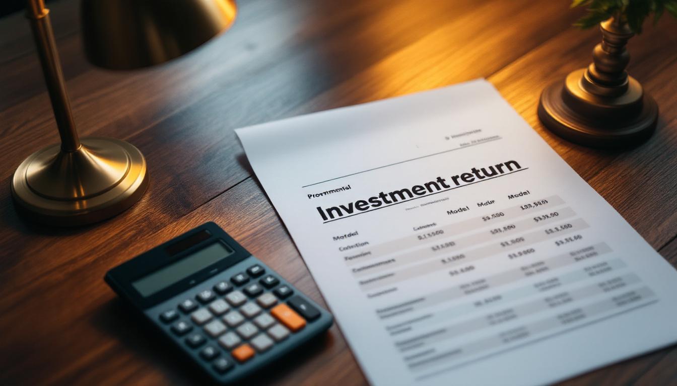 A financial buyer evaluating a business as an investment with return models on a desk