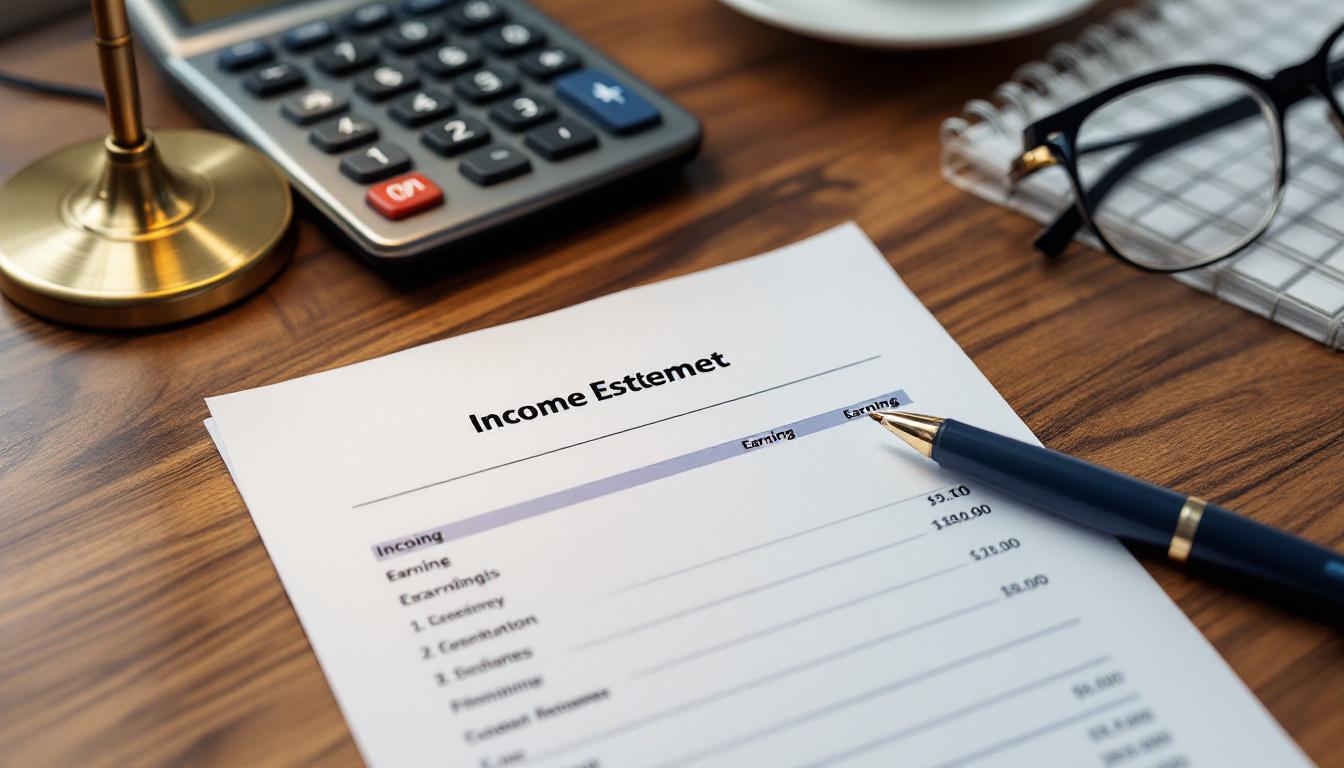 An income statement on a desk with EBITDA highlighted as the basis for a business valuation