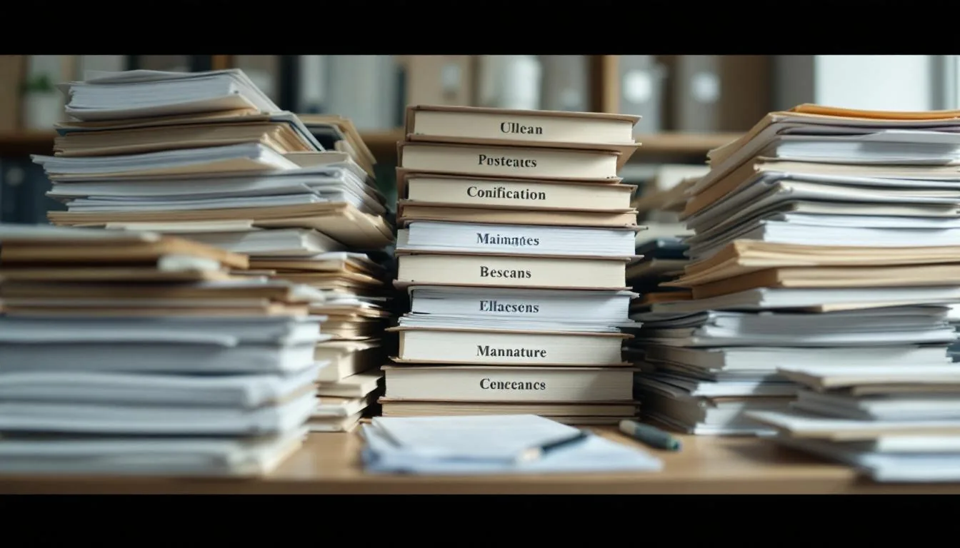 A business owner organizing paperwork to sell a business