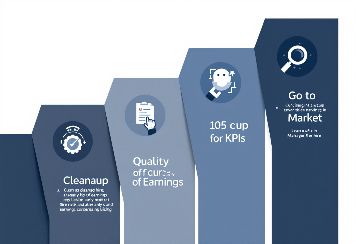 36-month advertising agency exit preparation timeline: cleanup phase, KPI infrastructure and general manager hire, sell-side quality of earnings, and go-to-market with M&A advisor