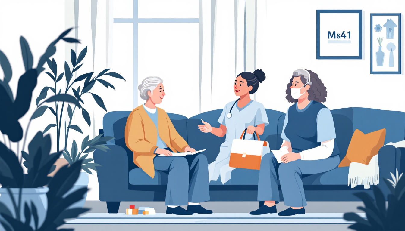 Home health and hospice in Alabama: caregiver visiting elderly patient, in-home nursing, PE roll-up activity
