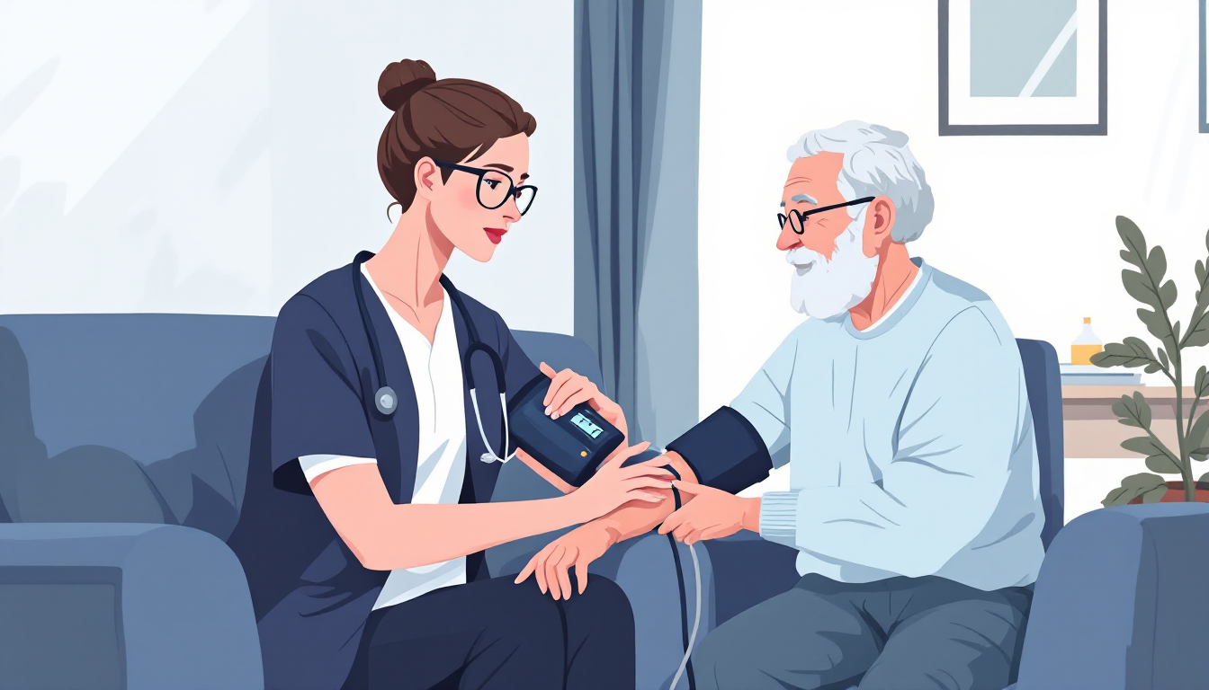 Home health and hospice in Arizona: caregiver visiting elderly patient, in-home nursing, PE roll-up activity