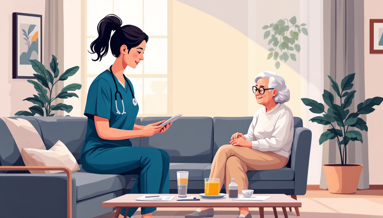 Home health and hospice in Arkansas: caregiver visiting elderly patient, in-home nursing, PE roll-up activity