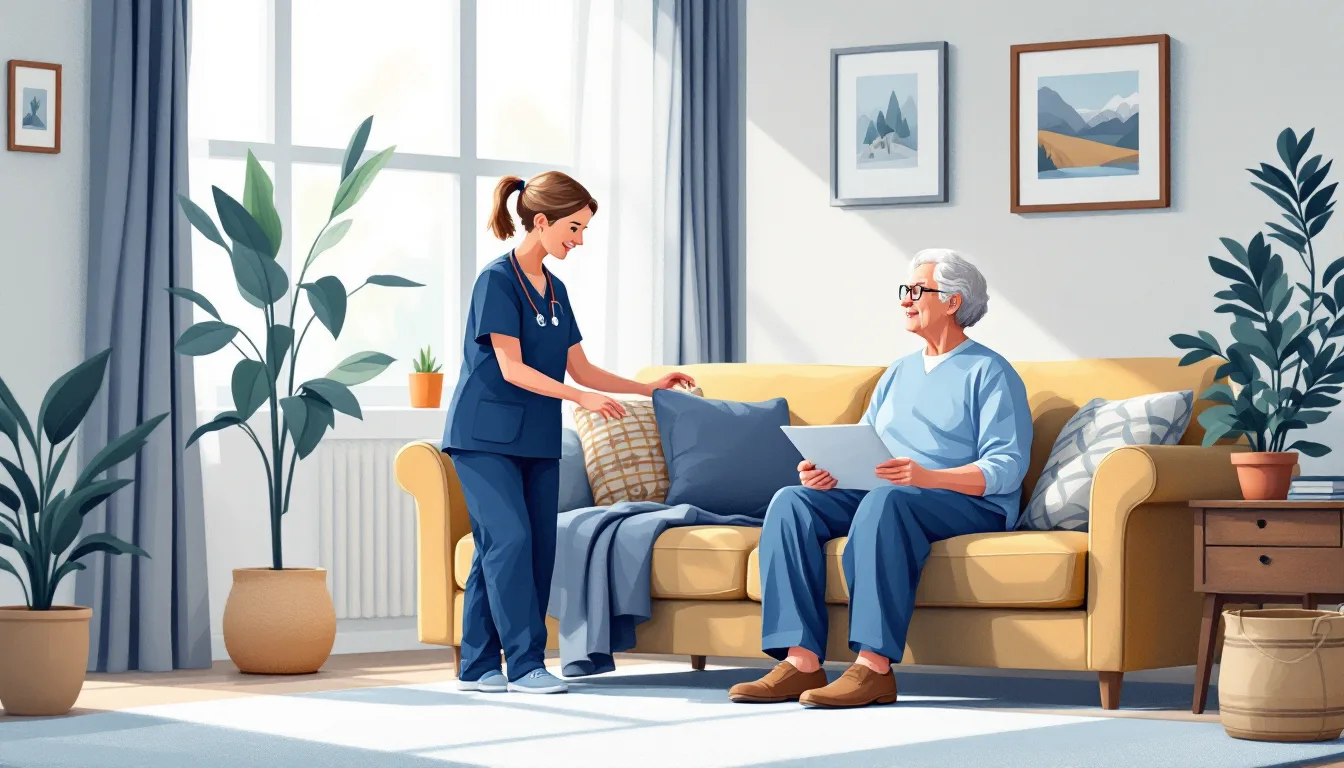 Home health and hospice in Connecticut: caregiver visiting elderly patient, in-home nursing, PE roll-up activity