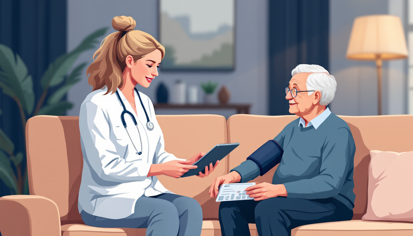Home health and hospice in Georgia: caregiver visiting elderly patient, in-home nursing, PE roll-up activity