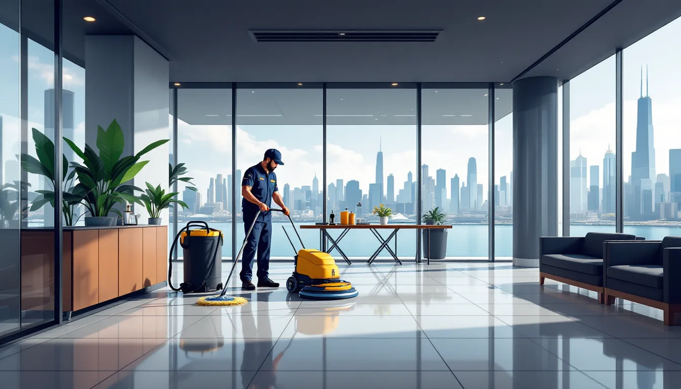 Commercial janitorial / building services in Illinois: route density, recurring contracts, healthcare EVS, M&A activity