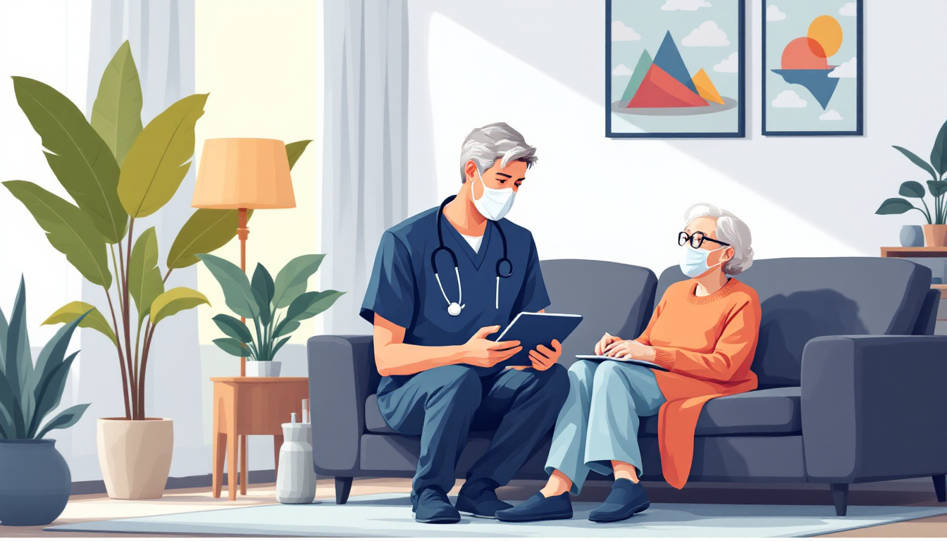 Home health and hospice in Massachusetts: caregiver visiting elderly patient, in-home nursing, PE roll-up activity