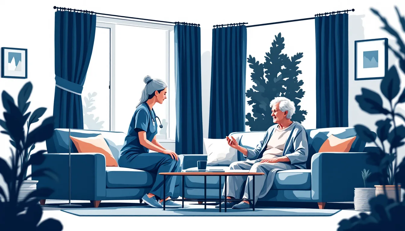 Home health and hospice in Minnesota: caregiver visiting elderly patient, in-home nursing, PE roll-up activity