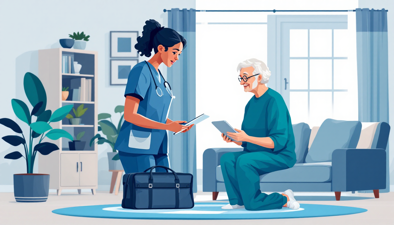 Home health and hospice in Mississippi: caregiver visiting elderly patient, in-home nursing, PE roll-up activity