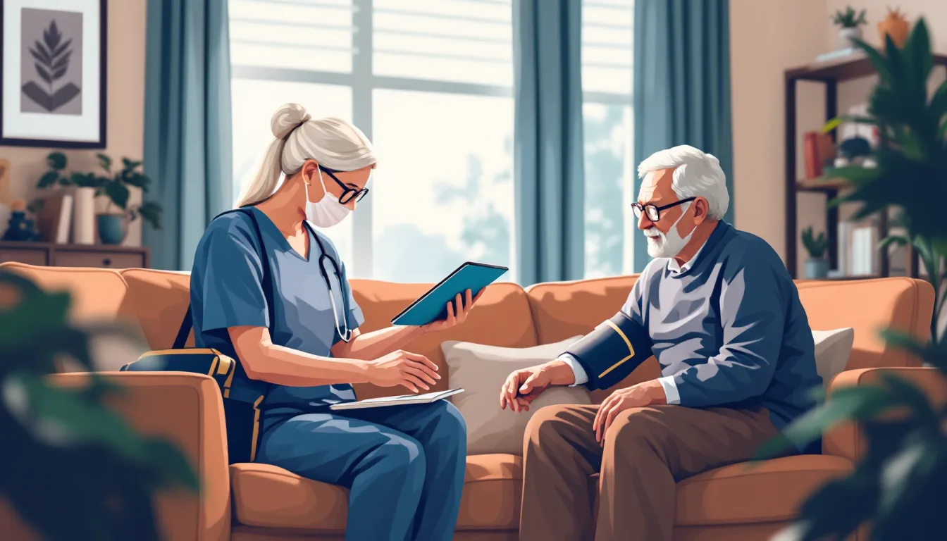 Home health and hospice in Montana: caregiver visiting elderly patient, in-home nursing, PE roll-up activity