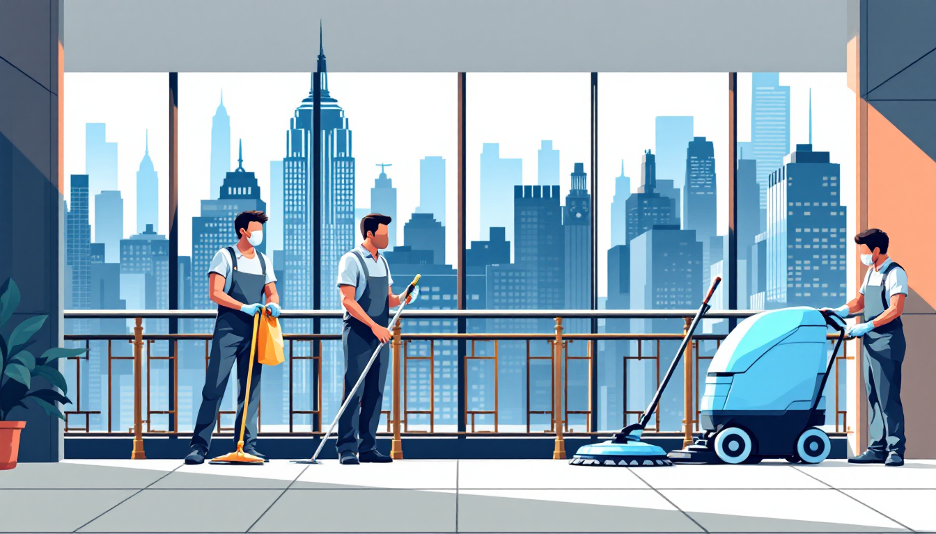 Commercial janitorial / building services in New York: route density, recurring contracts, healthcare EVS, M&A activity