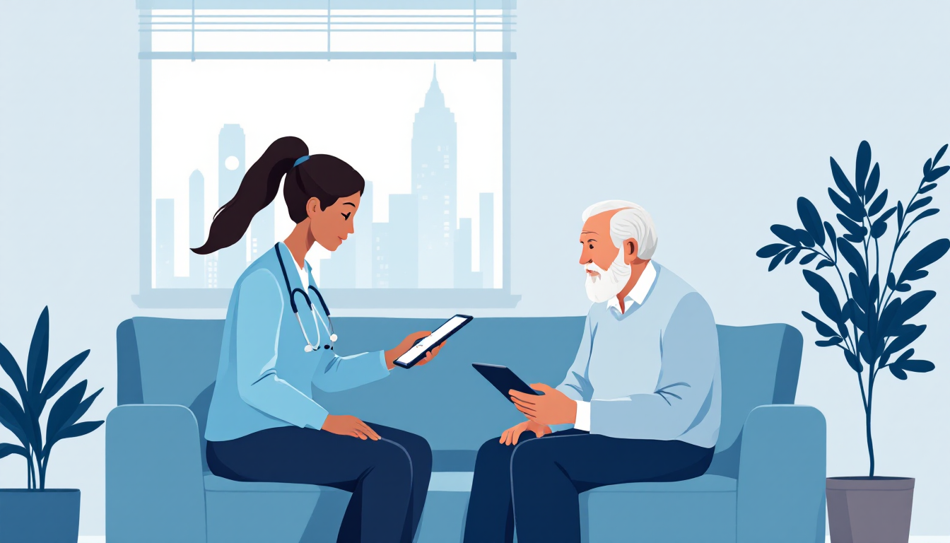 Home health and hospice in New York: caregiver visiting elderly patient, in-home nursing, PE roll-up activity